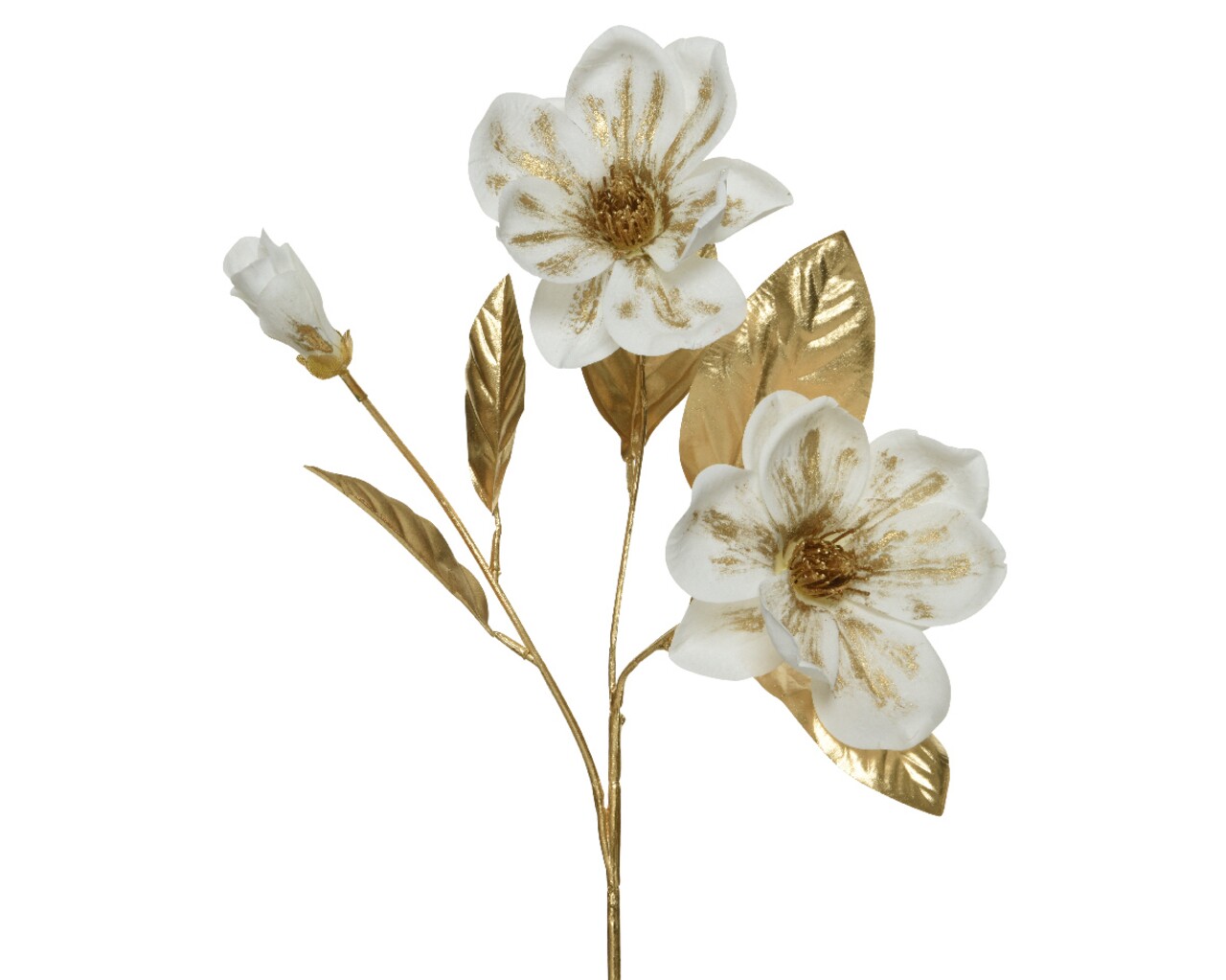 Decoratiune Magnolia, Decoris, 20x10x70 cm, poliester, alb/auriu - imagine 3
